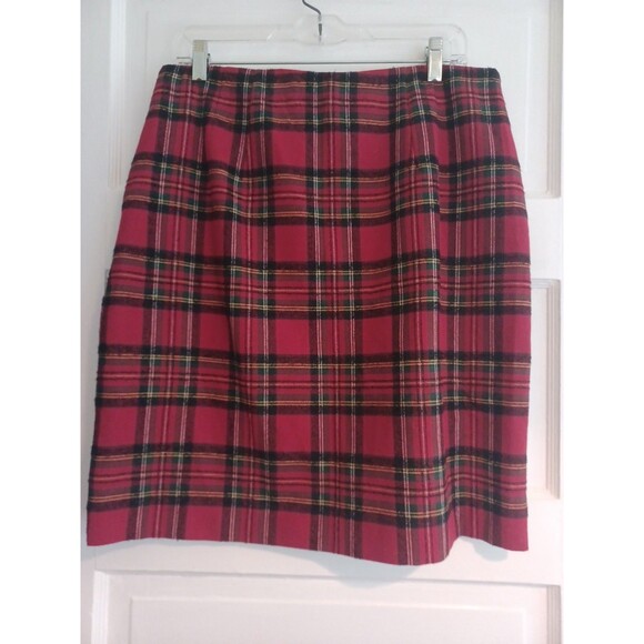 Talbots red tartan plaid woolblend skirt 12 sparkle holiday country club preppy - Picture 4 of 10